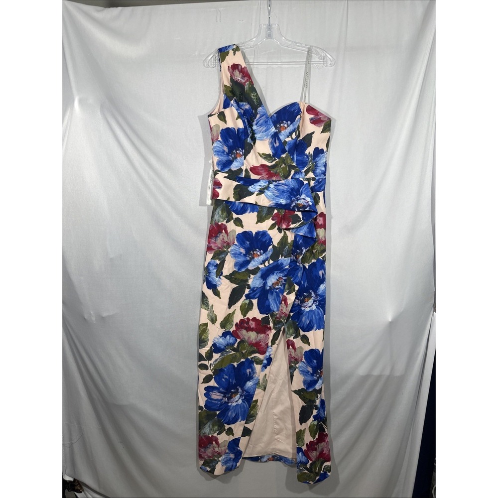 NEW $328 Kay Unger [ 10 ] Laurel One Shoulder Floral Ruffle Side Gown Pink S2043 - Picture 8 of 14